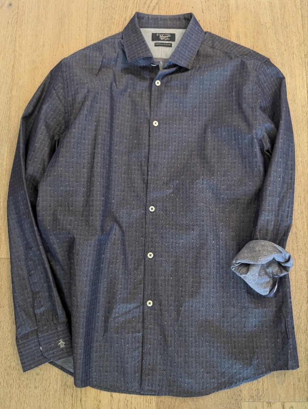 Original Penguin Mens Navy Patterned Button-Up Shirt